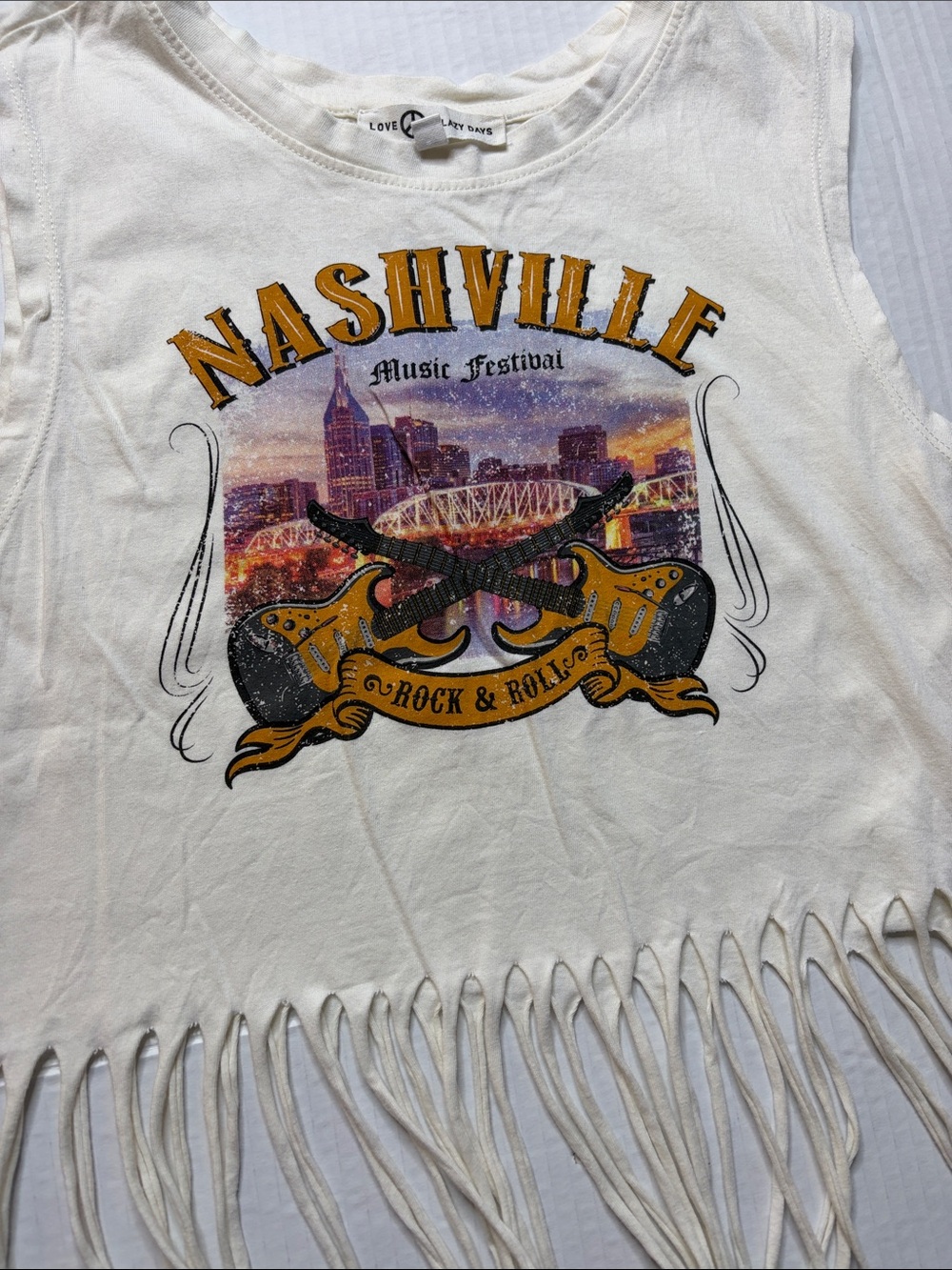 Love, Fire White Nashville Fringe Crop Tank